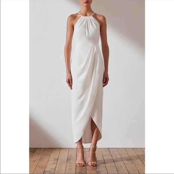 NEW Shona Joy Core high neck draped halter tulip gown dress - IVORY 10 - Picture 6 of 13